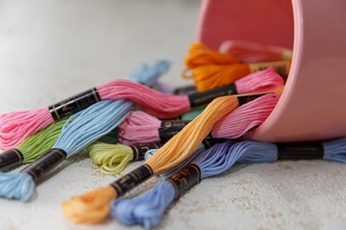Pack of 12 Popular Colours Premium Embroidery Thread | 100% Egyptian Cotton Premium Skeins | Cross Stitch Embroidery Floss | Oeko TEX Certified| (12, Spring Macaron) - color: Spring Macaron