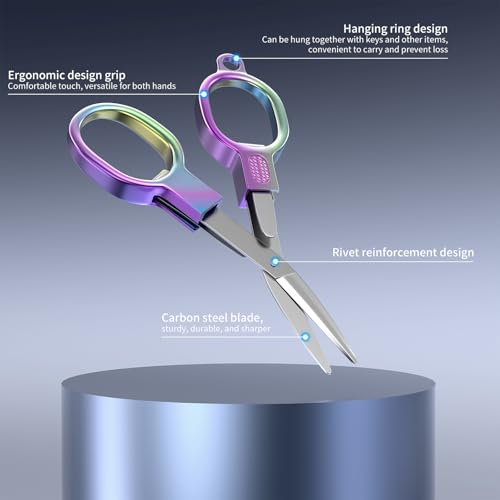 2 Pcs Folding Stainless Steel Portable Mini Travel Scissors, Safety Foldable Pocket Badge Small Scissors All Purpose for Travel, Home, Office, Craft, Sewing, Nurse Accessories