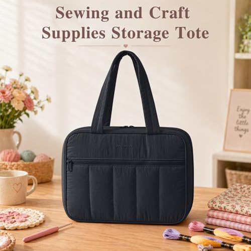 AMOIGEE Sewing Bag Organizer with 17 Clear Pockets and Tool Holders - color: Black