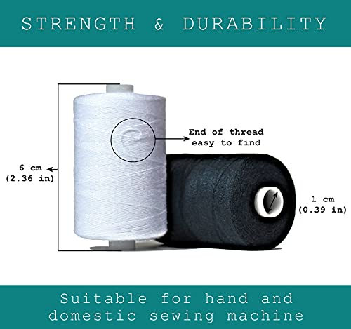 Black & White Sewing Thread - 6 Spools of Polyester Thread for Sewing Machine for Beginners, Hand Stitching & Quilting - 1000 Yards Per Spool - color: Black-White