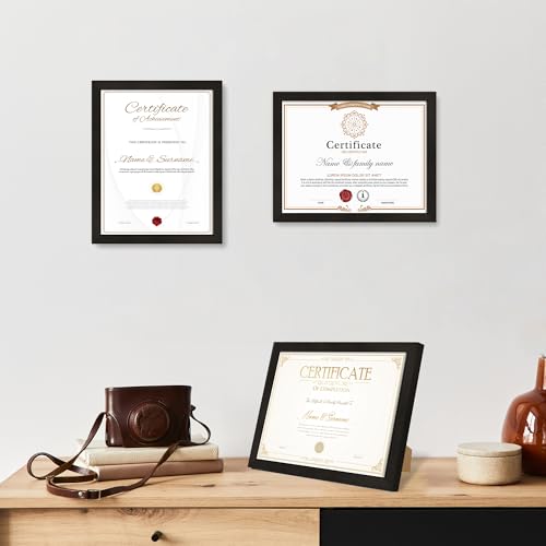 Hongkee 8.5x11 Diploma Frame with Tempered Glass, Multi Certificate 8.5 by 11 Photo Frame Bulk for Wall or Tabletop Display(Black, 3 Pack) - color: Black, size: 8.5x11 in