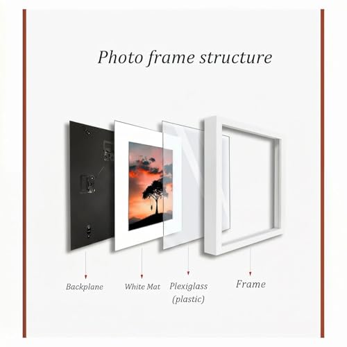 8x8 Photo Frame Gallery Square Picture frame with 5x5 mat,Freestanding and Wall Mountable,White - color: White, size: 8x8