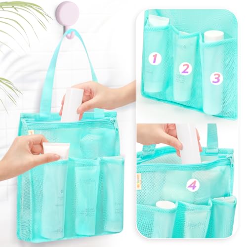 famichan Mesh Shower Caddy Portable, Gym Travel Camp Dorm Room Essentials for College Student Boy Girl, Bathroom Shower Bag - Blue - color: Blue