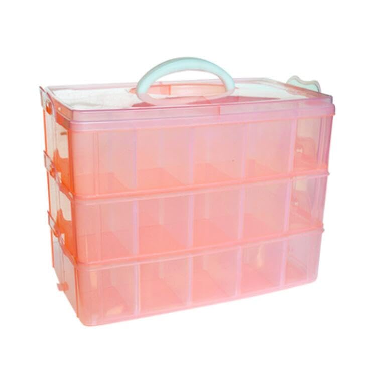 Kamay's 3-Tier Transparent Stackable Adjustable Compartment Slot Plastic Craft Storage Box Organizer Snap-Lock Tray Container 3 Sizes 4 Candy Colors Available (Extre Large 30 Compartment, Orange) - color: Extre Large 30 Compartment, Orange