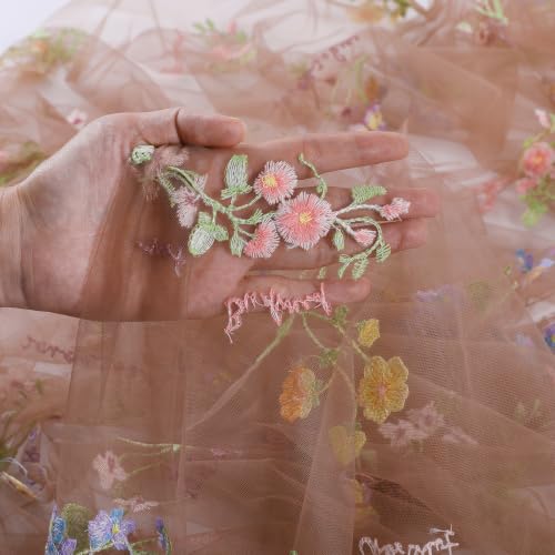 Gauze Table Runner Cloth Flower 10ft Embroidery Tulle Spring Wildflower - color: Brown, size: 60"x120",1pc