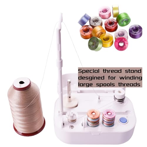 LRDCREEE Automatic Bobbin Winder with Auto Stopper, Large Spool Thread Holder and Extra 6 Spools of 400 Yards Polyester Threads for Sewing Machine Thread Winding Use