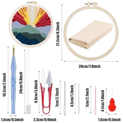 Woohome Punch Needle Kit Included Plastic Hoops, Punch Needle Cloth, Color Yarn and Punch Needle Tools for Adults, Beginners (5 Sets, Night and Lake) - color: Color 25