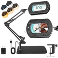 10X Square Magnifying Glass with Light and Stand, 2-in-1 LED Lighted Desk Lamp & Clamp, 5 Color Modes Stepless Dimmable, Hands-Free Magnifier Desk Lamp for Reading Craft Close Work B01DL05