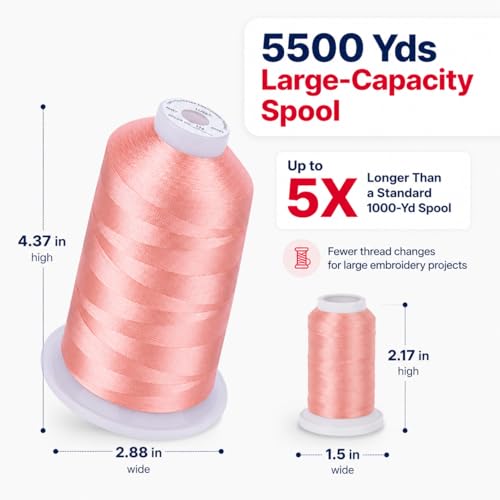 Simthread 5500Yds/5000M 40WT Polyester Embroidery Thread Fresh Pink 124 - color: FreshPink124