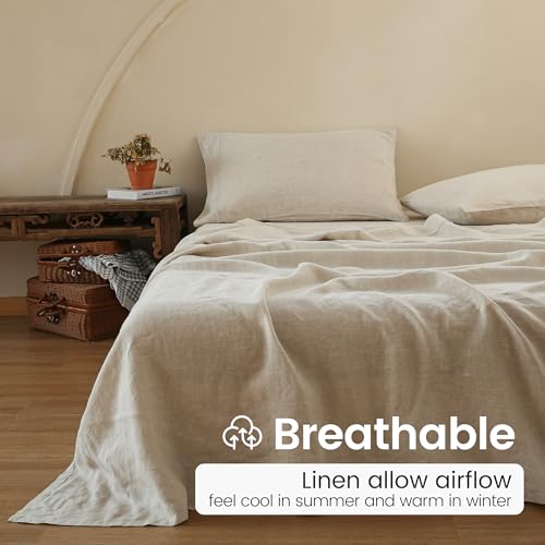 100% French Linen Pillowcases with Embroidery - Pack of 2 - Washed Solid Color Natural Flax Soft Breathable - Linen, 20'' x 30'' - color: Linen, size: 20''x30'' - Embroidery