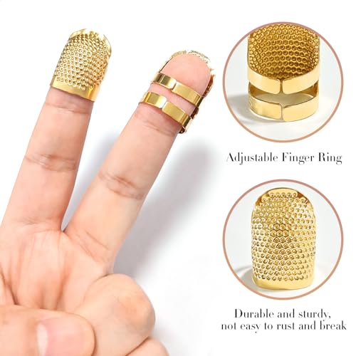 ZESION 4Pcs Sewing Thimbles, Adjustable Metal Thimbles for Hand Sewing Finger Protector, Quilting Craft Accessories for Knitting Needlework DIY Tools, Gold(2 Sizes, S/M) - color: Adjustable Gold