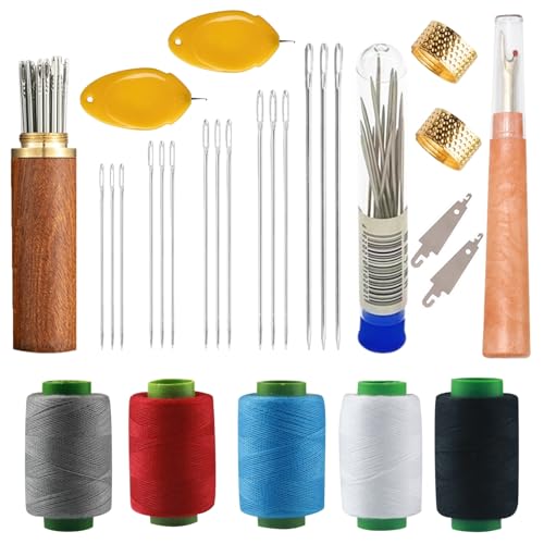 XwXwSeui Big Eye Steel Sewing Needles Kit, 45Pcs Sewing Kit with Wooden Sewing Case, Needle and Thread Kit, Stainless Steel Sewing Needles for Hand Sewing (45Pcs Kits #2) - color: 45Pcs Kits #2