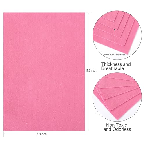 HaoFeiJH Pink Felt Sheets - 6PCS Soft Felt Squares (8x12 A4), 1.5mm Thick, Ideal for Sewing, Patchwork, Decoration, Embroidering, DIY Craft - color: 0-pink