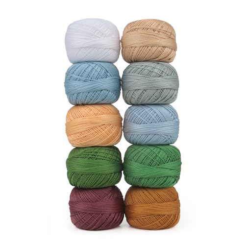 Size 8 Double Mercerized Egyptian Long Staple Cotton Pearl Thread 10 Grams (87 Yards)/Ball Crochet Thread 10 Colors per Box for Crochet Hardanger Cross Stitch Hand Embroidery (Set D) - color: Set D