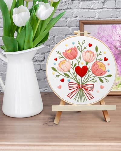 ERKOON Embroidery Kit for Beginners Adult, Flower Cross Stitch Set Include Embroidery Cloth Hoops Threads for Craft Lover Hand Stitch with Embroidery Skill Techniques (Bouquet) - color: Bouquet