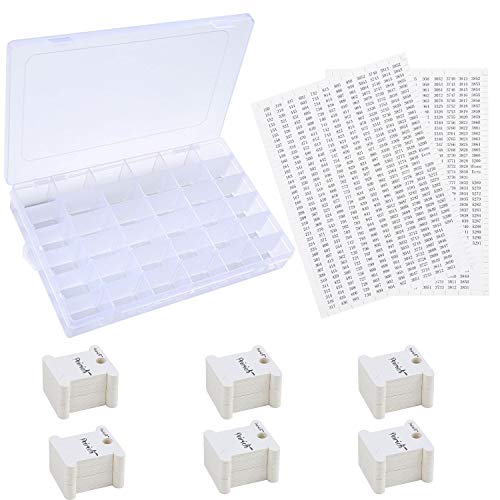 Embroidery Floss Organizer Box - 36 Compartments with 120 Hard Floss Bobbins and 2 Pieces 459 Color Number Stickers