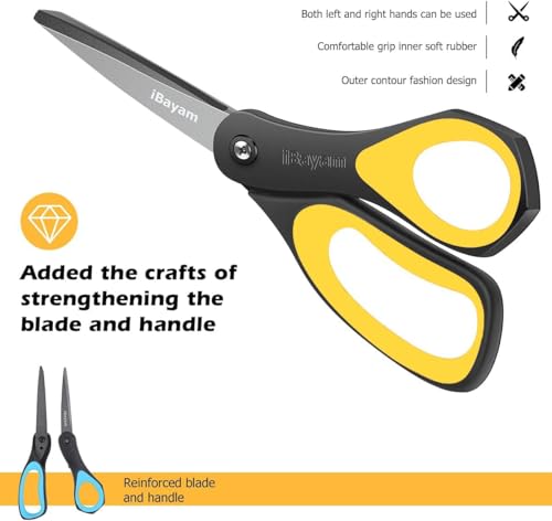 iBayam 8.5" All Purpose Nonstick Scissors, Titanium Scissors for Kids Craft - color: Yellow, Blue, Red, size: 3-Pack