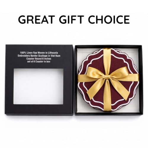 Linen Coasters for Drinks, Set of 6, 6 inch, Cinnabar - color: 1270 - Cinnabar, size: 6 inches