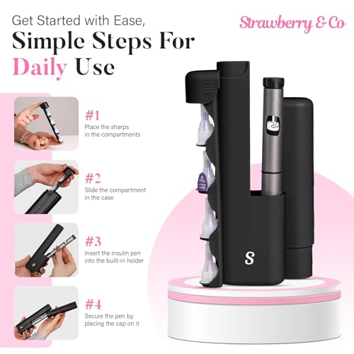 STRAWBERRY & CO Insulin Cooler Travel Case - Built-in Sharps Dispenser & Temperature-Control Organizer (Black) - color: Black