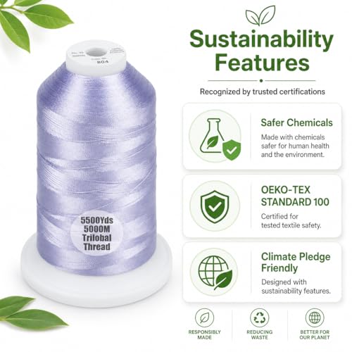 Simthread 5500Yds/5000M 40WT Polyester Embroidery Thread Lavender 804 - color: Lavender-804