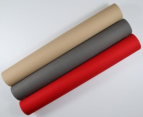 KCS 3 pc of 15" x 18"(38cmx45cm) Counted Cross Stitch Cotton Aida Cloth Needlework Rolled Fabric Box,14CT,Red+Khaki+Dark Grey - color: Red+khaki+dark Grey, size: 14CT