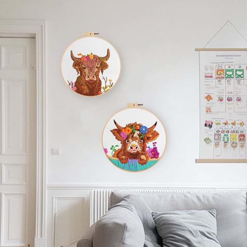 Offizon 2 PCS Embroidery Kit for Beginners Stamped Cos Pattern - color: Cow (2 Pack)