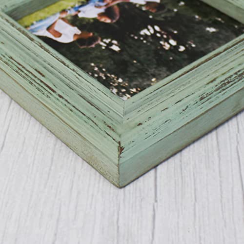 CVHOMEDECO. 4x4 Picture Frame Made of Solid Wood High Definition Glass Rustic Antique Designs Small Photo Frame for Tabletop Display and Wall Mounting, Distress Teal - color: Distress Teal B, size: 4" X 4"