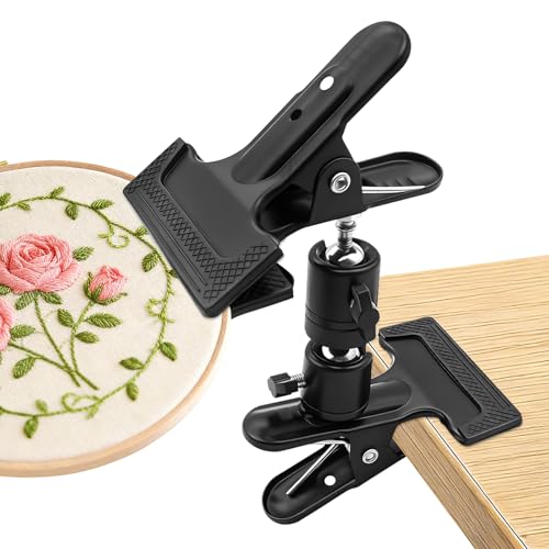Portable Metal Embroidery Hoop Stand Holder, Rotated Embroidery Hoops Stand Table Clip, Black Cross Stitch Hoop Holder for Most Size/Shape Embroidery Needlework Hoops