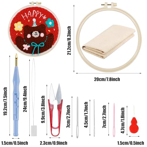 Woohome Punch Needle Kit Included Plastic Hoops, Punch Needle Cloth, Color Yarn and Punch Needle Tools for Adults, Beginners (Flower, Lake and Bear) - color: Color 21