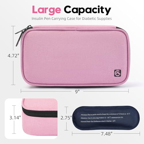 ALLCAMP Insulin Travel Cooler Case, Large Capacity, 4 Ice Packs, Pink - color: Pink