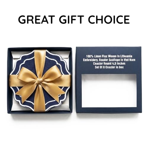 Linen Coasters for Drinks Set of 6, Navy - color: 1120 - Navy, size: 6 inches
