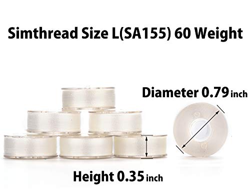 Simthread 144pcs Size L SA155 60WT Prewound Bobbin Thread - White - color: 60wt 144White