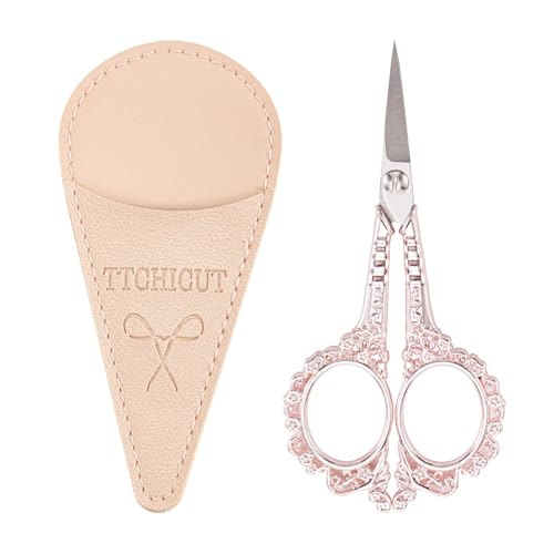 All Purpose Scissors With Sheath - Sharp for Sewing, Embroidery, Cuticle, Eyebrows, Manicure, Pedicure, Beauty Grooming - Office, Home, School, Crafts (Pink Gold) - color: Pink Gold
