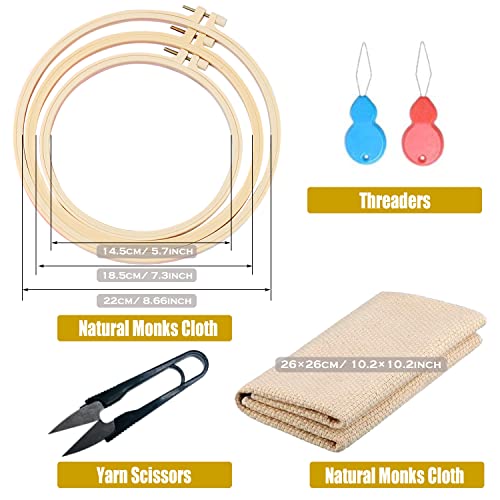 Allazone Embroidery Kit - 17 Pcs with 3 Plastic Hoops, 3 Punch Needles, 12 Colors, Big Eye Needles & Threaders - color: 3 PCS Plastic Hoops