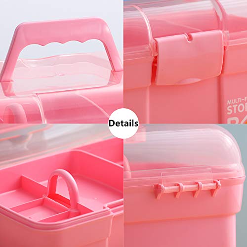 Kinsorcai 11'' Plastic Storage Box with Removable Tray, Multipurpose Organizer and Storage Case for Art Craft and Cosmetic (Pink) - color: Pink