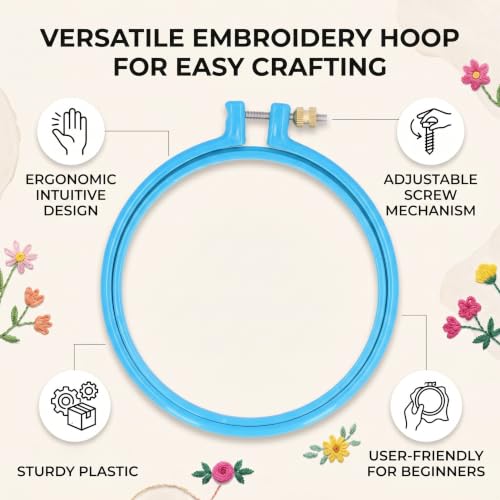 GLOGLOW 5 Inch Plastic Embroidery Hoop, Adjustable Tension Screw - size: 5in