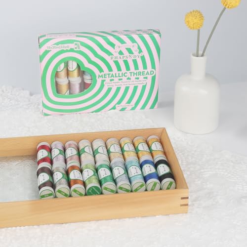 Rhapsody 18 Colors 3 Strands Pearl Metallic Thread Kit for All Needlework, Shuttle Tatting, Crochet, Sewing, Hand Embroidery, Cross Stitch, Quilting, and Other DIY Projects