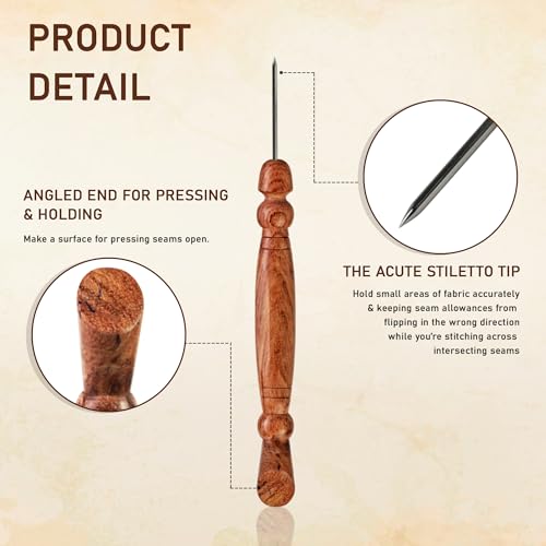 SAVINA 2-Piece Wooden Stiletto & Pressing Tool for Sewing & Quilting - color: 2 Pieces