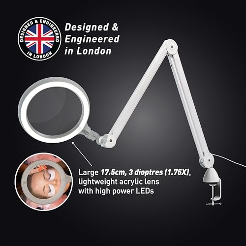 Omega 7 LED Magnifying Lamp – 7" Acrylic Lens, 3 Diopter (1.75X) Magnification, 6,300 Lux at 6”, 4 Brightness Levels, Adjustable Arm, Professional-Grade Light for Precision Tasks - style: Omega 7
