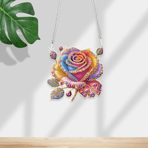 JISHSHAY Diamond Painting Pendant Flower Diamond Art Hanging Ornament Rose Gem Art Window Hanging Gem Painting Wind Chimes Mosaic Kits for Adults Windchimes Embroidery Suncatchers Sun Catchers - color: Flower 2