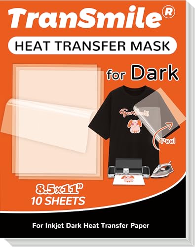 TranSmile Heat Transfer Mask for Inkjet Dark Heat Transfer Paper (10 Sheets, 8.5"x11"), Clear Iron on Transfer Tape for Dark Printable HTV - color: Dark Mask, size: 10 Sheets