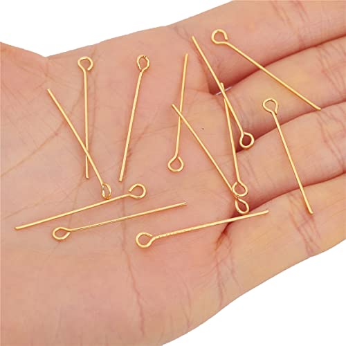 BEADIA 18K Gold Plated Open Eye Pins Non Tarnish 35mm 150pcs for Jewelry Making Findings - color: Open Eye Pins Gold, size: 35x0.7mm