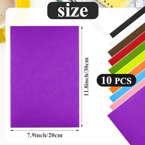 10PCS Multicoloured Self Adhesive Felt Fabric Sheets Sticky Felt Sheets for Craft Supplies Art Home Making（8.3" x 11.8"/20 x 30cm） - color: Multicolor