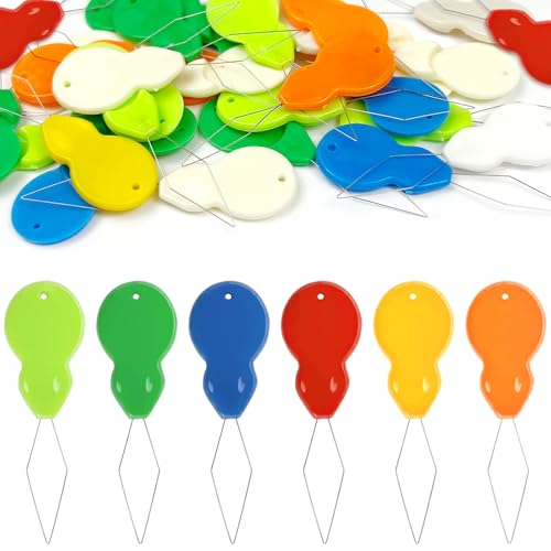 40-Pack Gourd-Shaped Plastic Needle Threaders – Random Colors with Clear Storage Box, Wire Loop Sewing Tools for Hand & Machine Stitching