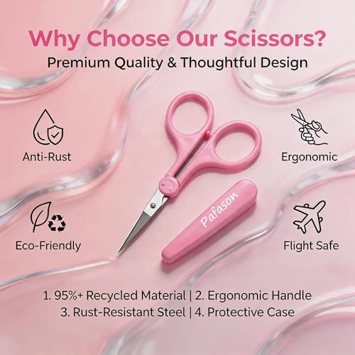 PAFASON Small Travel Sewing Crafting Scissors Set Straight Curved Tip - color: Straight 4in + Curved 3.5in Red