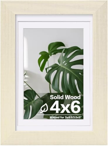 Egofine 4x6 Picture Frame Made of Solid Wood with Plexiglass, Display Pictures 3x4.5 and 3.5x5 with Mat or 4x6 Without Mat for Tabletop and Wall Mounting, Beige - color: Beige, size: 4x6