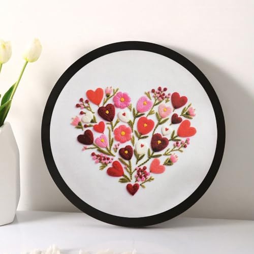 Esffaci Embroidery Starter Kit for Adult Beginner with Love Heart Flowers Pattern Hand Embroidery Set with Cloth Hoop Needle Threader Floss and Instruction - color: Heart