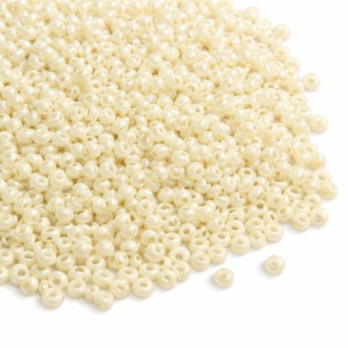 Perlin Glass Seed Beads 3mm 8/0 Round Mini Small Pony Beads 3300pcs for Making Earrings Bracelets Pendants Waist Jewelry DIY Handmade Opaque Color Kit (Cream, 2,6 mm ~ 3 mm) - color: Cream