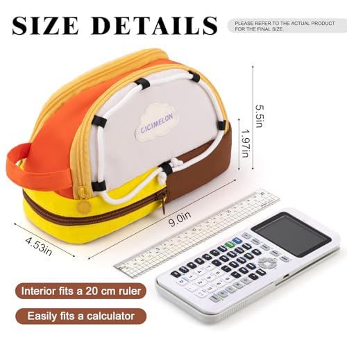 CICIMELON Large Capacity Pencil Case, Cute Aesthetic Pen Pouch with 3 Compartments, Big Pencil Bag Organizer for School Supplies, Pen Holder for Kids, Girls, Boys, Students - color: Brown Base