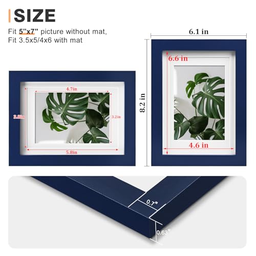 Egofine 5x7 Picture Frame Made of Solid Wood,Covered by Plexiglass Display Pictures 3.5x5/4x6 with Mat or 5x7 Without Mat for Table Top Display and Wall Mounting Photo Frame, Navy Blue - color: Navy Blue, size: 5x7